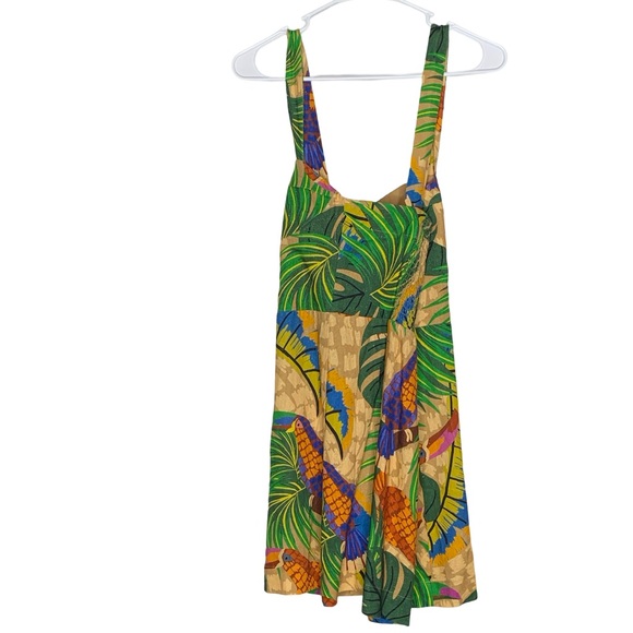 House of Harlow 1960 linen blend toucan tropical print crossed back dress - Picture 3 of 5